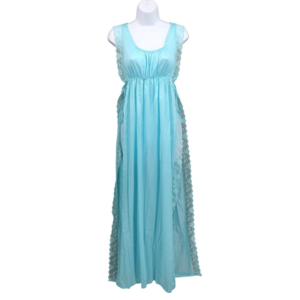 Famous Bodies Maxi Nightgown Womens S (8-10) Blue Vintage Cottagecore‎ Granny